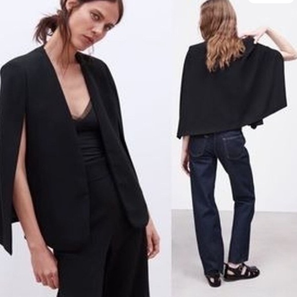 Zara Elegant Black Cape Blazer - Picture 2 of 5